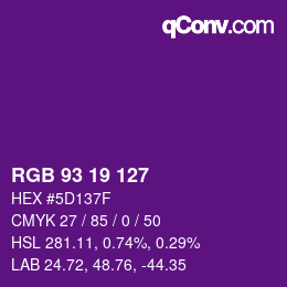 Color code: RGB 93 19 127 | qconv.com