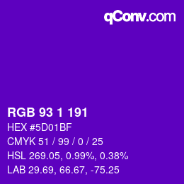 Color code: RGB 93 1 191 | qconv.com