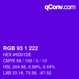 カラーコード: RGB 93 1 222 | qconv.com