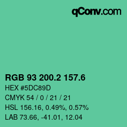 カラーコード: RGB 93 200.2 157.6 | qconv.com
