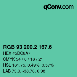 カラーコード: RGB 93 200.2 167.6 | qconv.com