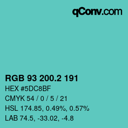 カラーコード: RGB 93 200.2 191 | qconv.com