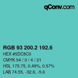 カラーコード: RGB 93 200.2 192.6 | qconv.com