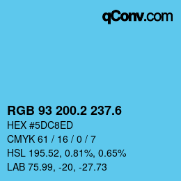 カラーコード: RGB 93 200.2 237.6 | qconv.com