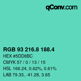 カラーコード: RGB 93 216.8 188.4 | qconv.com