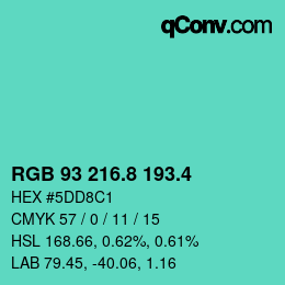 カラーコード: RGB 93 216.8 193.4 | qconv.com