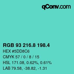 カラーコード: RGB 93 216.8 198.4 | qconv.com
