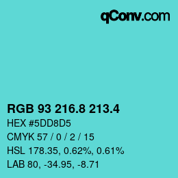 カラーコード: RGB 93 216.8 213.4 | qconv.com