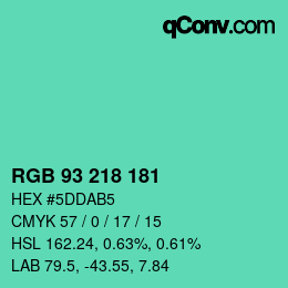 颜色代码: RGB 93 218 181 | qconv.com