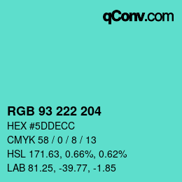 Farbcode: RGB 93 222 204 | qconv.com