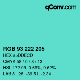 Farbcode: RGB 93 222 205 | qconv.com