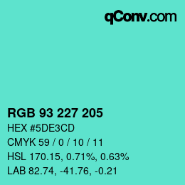 Color code: RGB 93 227 205 | qconv.com