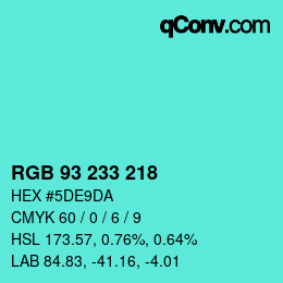 Color code: RGB 93 233 218 | qconv.com