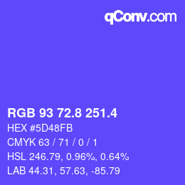 カラーコード: RGB 93 72.8 251.4 | qconv.com