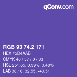 カラーコード: RGB 93 74.2 171 | qconv.com