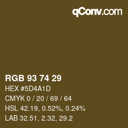 颜色代码: RGB 93 74 29 | qconv.com