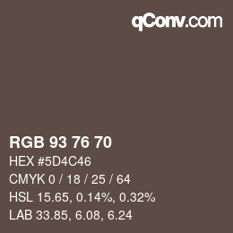 颜色代码: RGB 93 76 70 | qconv.com