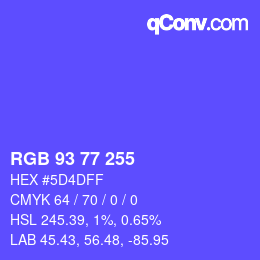 Color code: RGB 93 77 255 | qconv.com