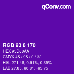 カラーコード: RGB 93 8 170 | qconv.com