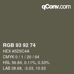 Color code: RGB 93 92 74 | qconv.com