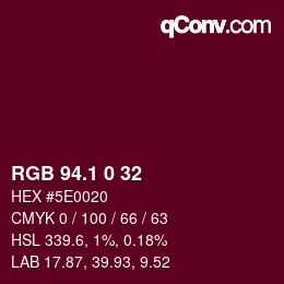 カラーコード: RGB 94.1 0 32 | qconv.com