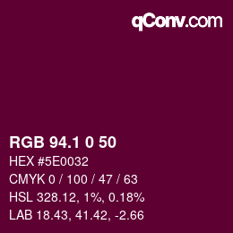 カラーコード: RGB 94.1 0 50 | qconv.com