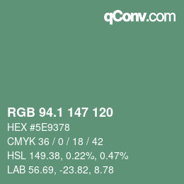 カラーコード: RGB 94.1 147 120 | qconv.com