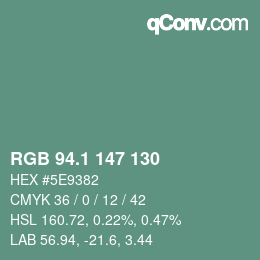 Color code: RGB 94.1 147 130 | qconv.com