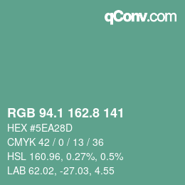 カラーコード: RGB 94.1 162.8 141 | qconv.com
