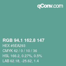 カラーコード: RGB 94.1 162.8 147 | qconv.com