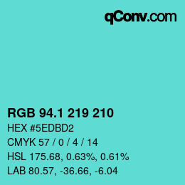 カラーコード: RGB 94.1 219 210 | qconv.com