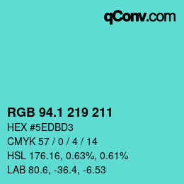 カラーコード: RGB 94.1 219 211 | qconv.com