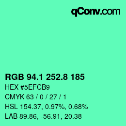 カラーコード: RGB 94.1 252.8 185 | qconv.com