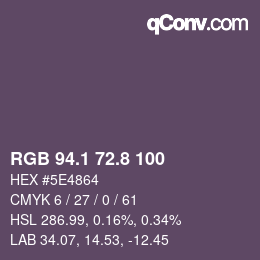 Color code: RGB 94.1 72.8 100 | qconv.com