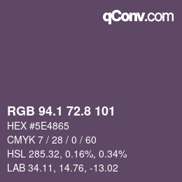 Color code: RGB 94.1 72.8 101 | qconv.com