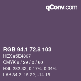 Código de color: RGB 94.1 72.8 103 | qconv.com