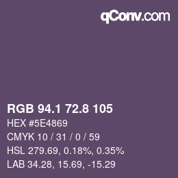 Código de color: RGB 94.1 72.8 105 | qconv.com