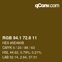 Color code: RGB 94.1 72.8 11 | qconv.com