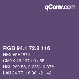 カラーコード: RGB 94.1 72.8 116 | qconv.com