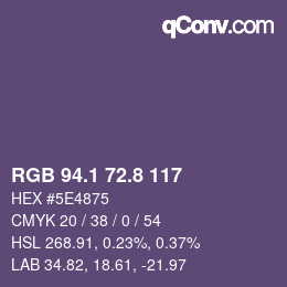 カラーコード: RGB 94.1 72.8 117 | qconv.com