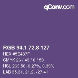 カラーコード: RGB 94.1 72.8 127 | qconv.com