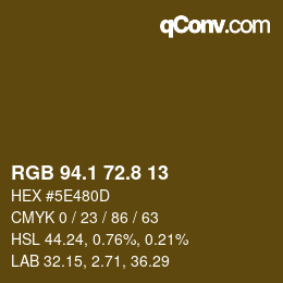 カラーコード: RGB 94.1 72.8 13 | qconv.com
