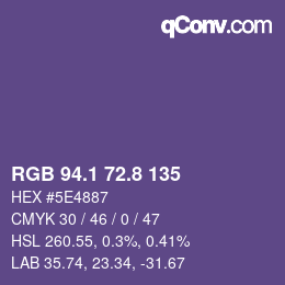 カラーコード: RGB 94.1 72.8 135 | qconv.com
