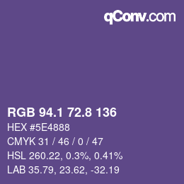カラーコード: RGB 94.1 72.8 136 | qconv.com