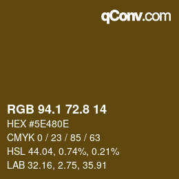 Color code: RGB 94.1 72.8 14 | qconv.com