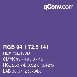 カラーコード: RGB 94.1 72.8 141 | qconv.com