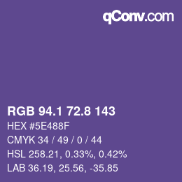 カラーコード: RGB 94.1 72.8 143 | qconv.com