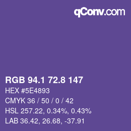 カラーコード: RGB 94.1 72.8 147 | qconv.com
