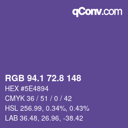 カラーコード: RGB 94.1 72.8 148 | qconv.com