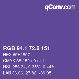 カラーコード: RGB 94.1 72.8 151 | qconv.com